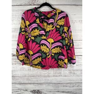 J.Crew Blouse Womens XS Multicolor Floral V Neck 3/4 Sleeve Tunic Top Cotton